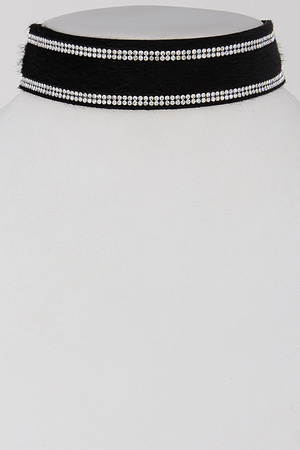 Formal Plain Black Choker Necklace With Rhinestone Details 6LBA6